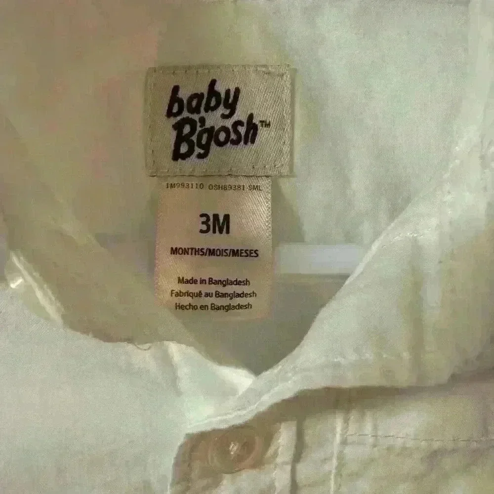 Baby Bgosh white collar button up onesie with cuffed denim sleeve size 3m EUC